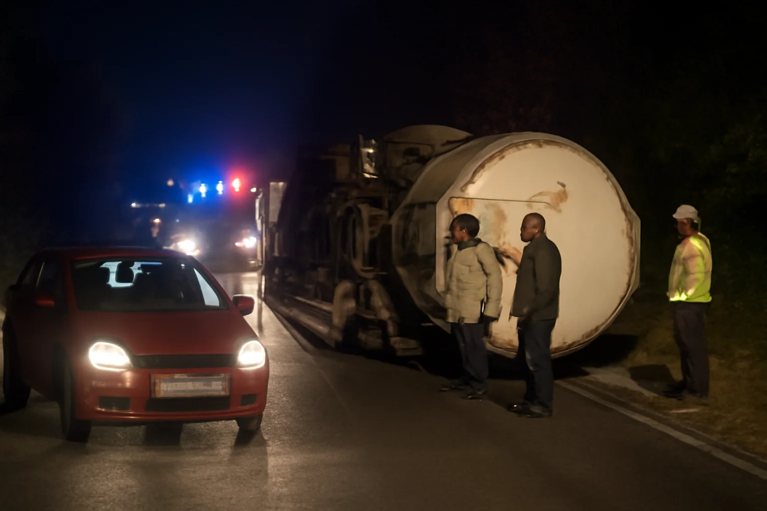 Cisternă cu gaz răsturnată la Scoreiu: trafic oprit pe DN1, intervenție de noapte la Sibiu