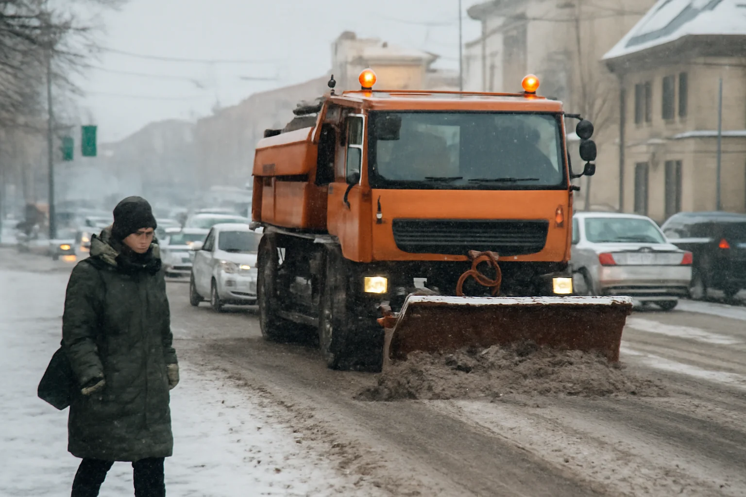 Deszăpezire îngreunată de trafic în Sibiu: utilajele SOMA înaintează lent pe străzi