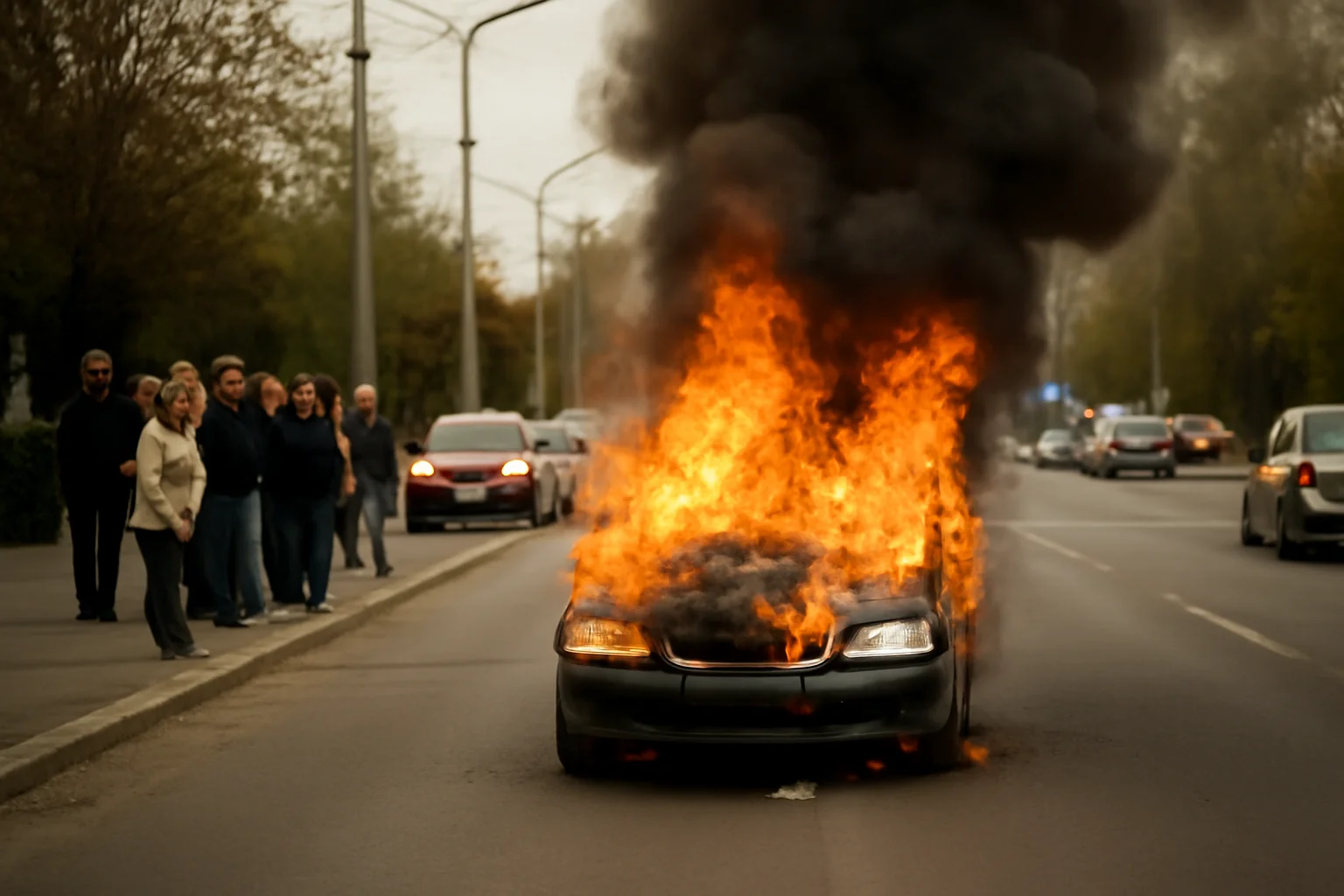 Intervenție de urgență la un autoturism cuprins de flăcări pe Șoseaua Alba Iulia din Sibiu