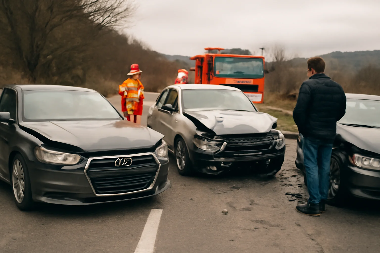 Trafic blocat pe DN 1 la Veștem, lângă Sibiu, după un accident cu trei autoturisme