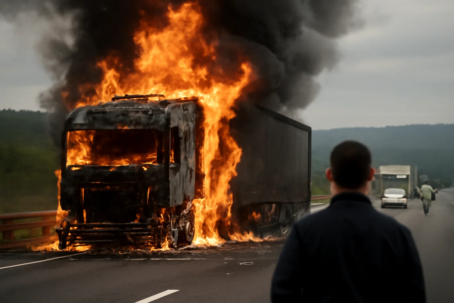 Trafic restricționat pe A1 la Sibiu după incendiul unui TIR în zona Săliște