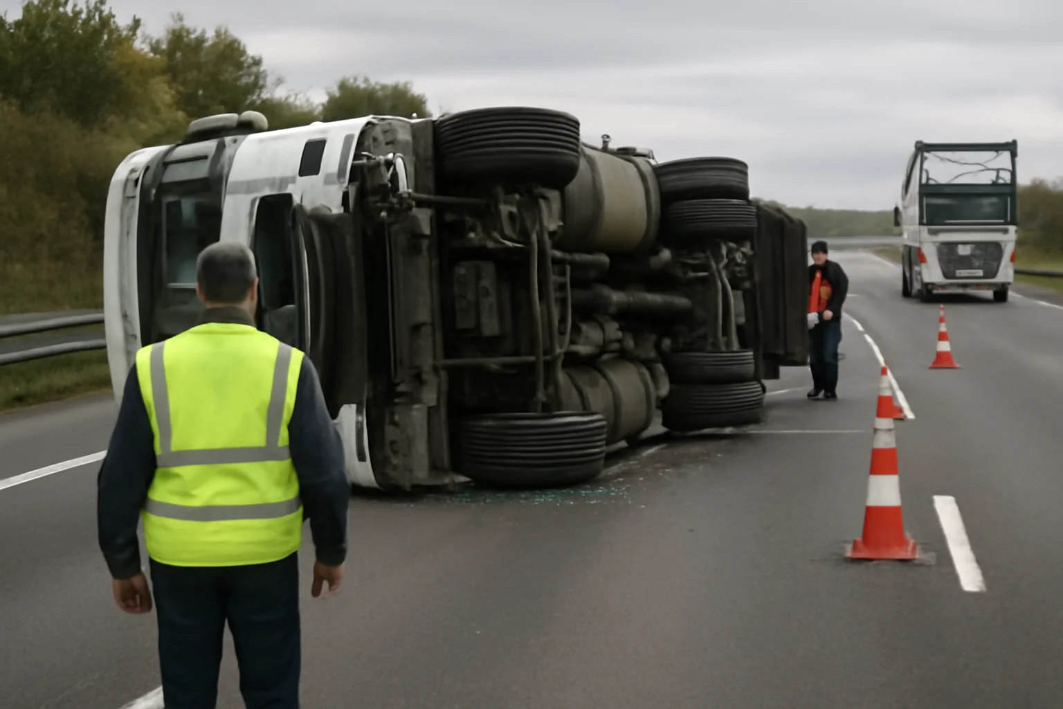 Trafic restricționat pe A1 la Sibiu pentru recuperarea unui TIR răsturnat